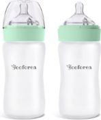 RRP £25.99 Yooforea 2-Pack Glass Baby Bottle, 6M+ Fast Flow Nipple I Anti-Colic, Stable Base I