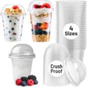 RRP £80, Set of 400 Plastic Cups, 1 x PWgoods 200-Pack Clear Plastic Cups with Flat Lids, 1 x