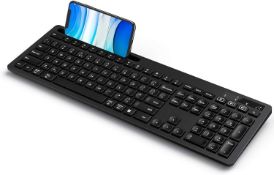 RRP £19.99 Seenda Wireless Keyboard, Multi-Device Bluetooth Full Size Keyboard with Phone Holder,