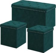 RRP £79.99 YITAHOME Storage Ottoman, Padded Foldable Bench with Rivet, Set of 3, Velvet Ottoman
