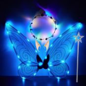RRP £36 Set of 3 x Fairy Wings Light up Butterfly Wings for Girls Women, LED Fairy Wing Sparkle