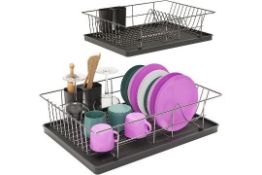 Compact Dish Drainer Rack - Over the Sink Drainer Rack with Cutlery Holder and Draining Board