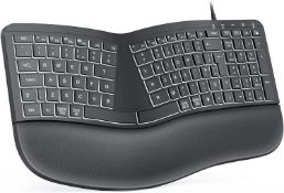 RRP £25.99 Seenda Ergonomic Keyboard Wired USB Keyboard Illuminated Split Keyboard with Wrist Palm
