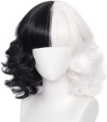 RRP £540, Lot of 28 x Women Short Black White Wigs - ATAYOU Half Black and Half White Synthetic