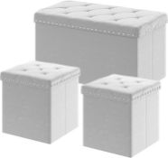 RRP £79.99 YITAHOME Storage Ottoman, Padded Foldable Bench with Rivet, Set of 3, Velvet Ottoman
