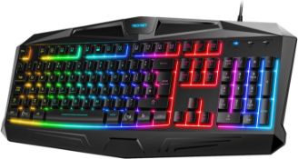 RRP £75 Set of 3 x TECKNET Gaming Keyboard, Rainbow LED Backlit Mechanical Feeling USB Wired