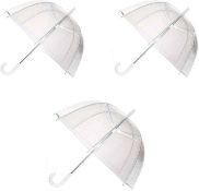 RRP £22.99 3 Pack Large Clear Dome See Through Umbrella Transparent Walking Brolly Wedding
