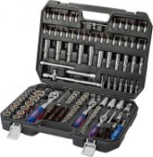RRP £119 WORKPRO 172-Piece Socket Set 1/2" 3/8" 1/4" Drive, Cr-V Metric Sockets with 72-Teeth