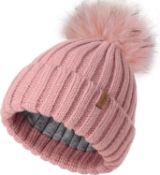 RRP £34 Set of 2 x FURTALK Kids Winter Hat Satin Lined Kids Beanie Hat