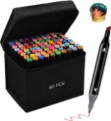 RRP £23.99 Dual Tips Markers Set, Graphic Marker Pens,Touchbool-80 Colors Permanent Art Markers Set