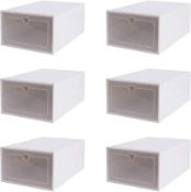 RRP £32 Set of 2 x 6Pcs Shoe Boxes,Plastic Shoe Storage Boxes,Transparent Shoe Storage Drawer,