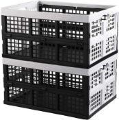 RRP £28.99 Hespama 35L Folding Crates, Plastic Collapsible Storage Container Milk Crate Baskets(