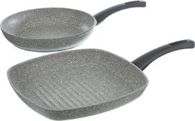 KARACA Gris Biogranite Grill Pan and Pan Set, 2 Pieces, 1 X Frying Pan 26 cm, 1 X Grill Pan 28 cm,