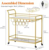 RRP £72.99 Lifewit Drinks Trolley on Wheels, Serving Trolley, 2 Tier Bar Cart - Gold