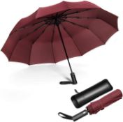 JIGUOOR 12 Ribs Folding Umbrella Windproof Compact Travel,Auto Open/Close Large Rain Umbrella