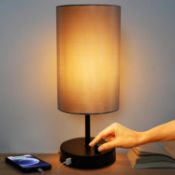 RRP £23.99 Allesgute 17.75" H Table Lamp, Modern Bedside Lamps with USB A + C Charging Ports,