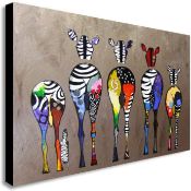 RRP £34.99 Zebras Abstract Colourful - Canvas Wall Art Framed Print - Various Sizes (A1 32x24