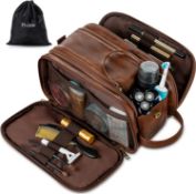RRP £140, Lot of 7 x Water-Resistant Leather Toiletry Bag for Men, Women Large Travel Wash Bag