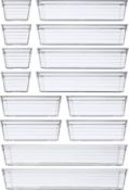 RRP £70 Set of 5 x DCA 14 PCS Clear Plastic Drawer Organisers Tray for Makeup, Kitchen Utensils,