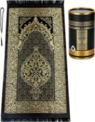 ihvan online Muslim Prayer Rug and Beads with Elegant Design Cylinder Gift Box | Janamaz |