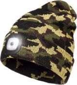 RRP £120, Set of 8 x Rechargeable LED Lighted Beanie, Hands Free Head Torch Unisex Winter Warm