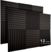 RRP £32 Set of 2 x JBER 12-Pack Acoustic Foam Panels, 1" X 12" X 12" Studio Soundproof Wedge-