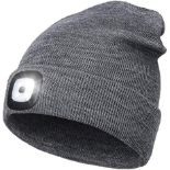 RRP £120, Set of 8 x Rechargeable LED Lighted Beanie, Hands Free Head Torch Unisex Winter Warm