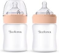 RRP £24.99 Yooforea 2-Pack Silicone Coated Glass Baby Bottle, Medium Flow Nipple I Anti-Colic,