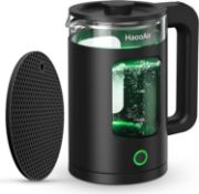 Haooair Kettle, 1.5 Liter Electric Kettle with Green LED, Easy to Clean Glass Kettle, Fast Boil