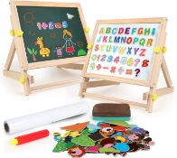 RRP £26.99 kramow Wooden Art Easel for Kids Children,Foldable Double-Sided Magnetic Drawing Board