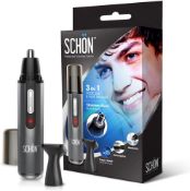 RRP £160, Box of 27 x SCHON Stainless Steel Rechargeable 3-in-1 Eyebrow, Ear, Facial, & Nose Hair