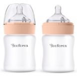 RRP £24.99 Yooforea 2-Pack Silicone Coated Glass Baby Bottle, Medium Flow Nipple I Anti-Colic,