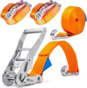 RRP £65 Set of 2 x 2-Pack Industrie Planet 2 Piece 5000 kg 6 m Tie Down Straps with Ratchet and Hook