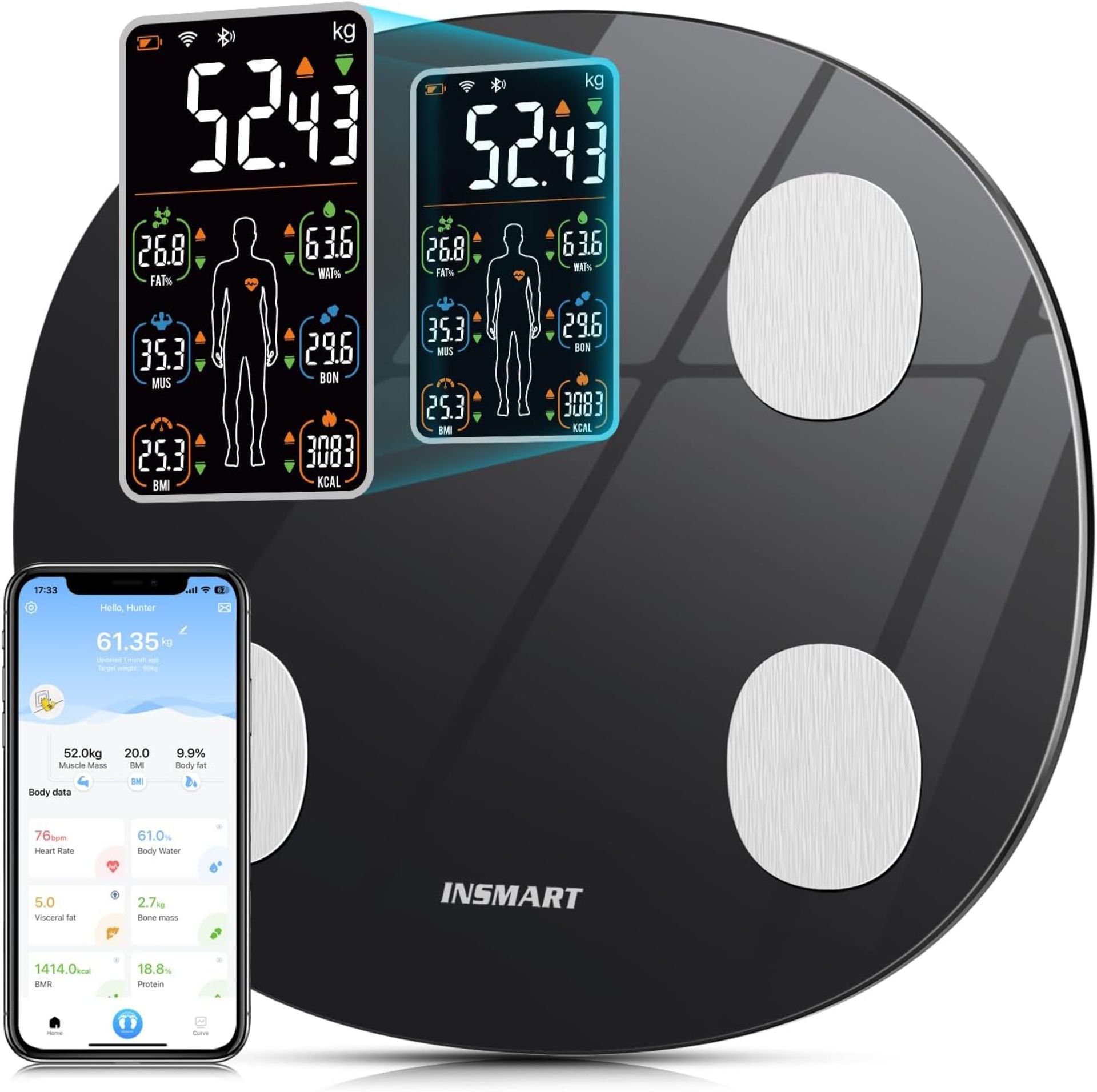RRP £30.99 Scale for Body Weight, INSMART Updated Weighing Scale for Bathroom,Bluetooth Digital
