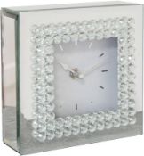 RRP £24.99 Watching Clocks Stylish Modern Mirror Glass Mantel Clock With Crystal Boarder