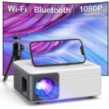 RRP £54.99 Mini Projector, AKIYO 1080P Supported Portable Projector with Tripod, Multimedia Home