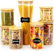 WeiaiziY Glass Storage Jars With Bamboo Lids,7Pcs Airtight Glass Jars With Lids Clear,Spaghetti