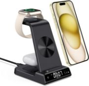 RRP £43.99 Charging Station for Apple, 3 in 1 Wireless Charger with Clock for iPhone, Apple Watch
