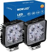 RRP £24.99 WOWLED 2 Pcs 27W LED Work Light Offroad Flood Beam Driving Lamp Truck SUV UTE 4WD 4x4