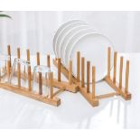 RRP £36 Set of 2 x Lawei 4 Pack Bamboo Cupboards Dish Rack - Plate Rack Stand Pot Lid Holder