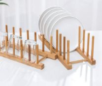 RRP £36 Set of 2 x Lawei 4 Pack Bamboo Cupboards Dish Rack - Plate Rack Stand Pot Lid Holder