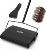 JEHONN Carpet Floor Sweeper Manual with Horsehair, Non Electric Quite Rug Roller Brush