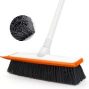 Floor Scrubbing Brush with 128CM Telescopic Long Handle - JEHONN 2 in 1 Broom Scrubber with Squeegee