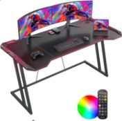 RRP £105 CubiCubi Gaming Desk with LED, 140 cm Gamer Workstation, Home Computer with Carbon Fiber