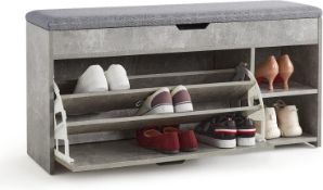 RRP £75.99 Meerveil Shoe Bench with Seat, Storage Bench with Flip-up Drawer and Open Storage