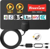 RRP £40 Set of 2 x TCFTT Digital TV Aerial 250+ Miles Long Range - Amplified HD TV Antenna Indoor