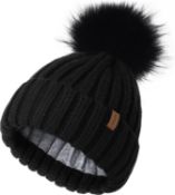 RRP £34 Set of 2 x FURTALK Hat Satin Lined Kids Beanie Hat Pompom Bobble Hat Soft Warm Toddler