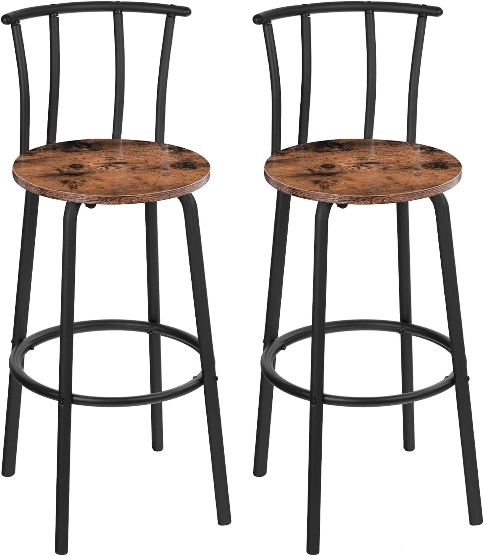 RRP £57.99 HOOBRO Bar Stools Set of 2, Breakfast Bar Stools with Backs, Bar Chairs, Industrial