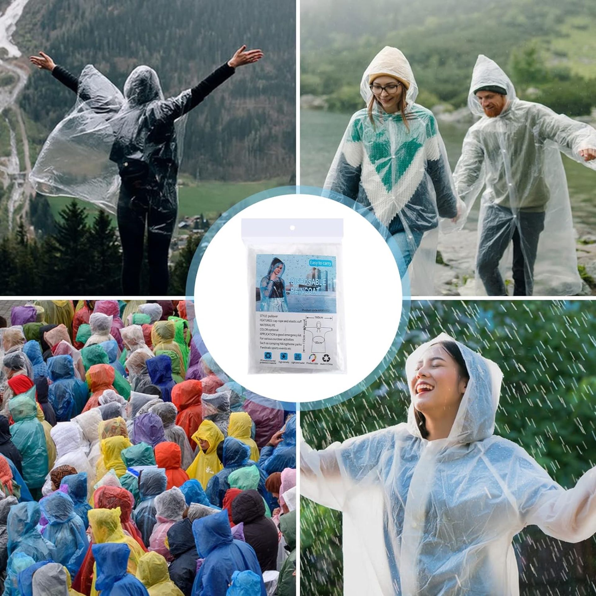 RRP £40 Set of 6 x Lusofie 4Pcs Rain Ponchos for Adults Kids Disposable Raincoats with Hood Cuffed