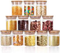 RRP £26.99 Yibaodan Glass Jars Set 250ml, 12 Set Spice Jars with Bamboo Lids Airtight and Labels